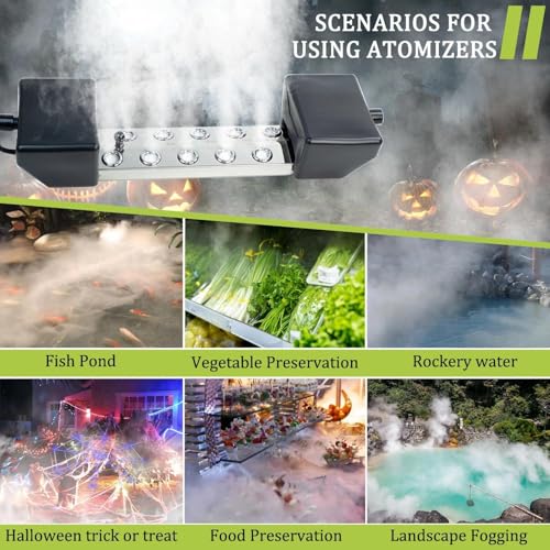 10 Head Ultrasonic Mist Maker Fogger Machine (7000ml/H), Industrial Humidifier Fog Machine 110V 350W, Ultrasonic Mister with Floats for Halloween Atmosphere Vegetable Preservation Landscape - size: 10 Head