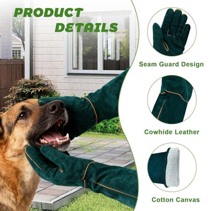 23.6 Inch Cowhide Reptile Handling Gloves, Bite Proof and Puncture Proof Arm Protection for Iguana Snake Falcon