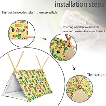Bearded Dragon Tent Bed,Cactus Pattern Reptile Bearded Dragon cage/hides and Caves/Habitat Hideout… (Cactus 1)