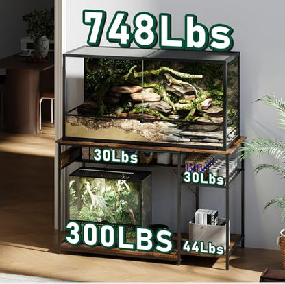 Reptile Tank Stand with Power Outlets，48" X 24" Tabletop Fits up to 120 Gallon Bearded Dragon Enclosure Stand，Double Snake Terrarium Table with Light