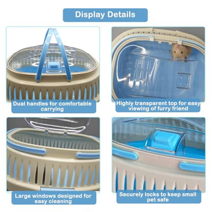 Hamster Carrier Guinea Pig Carrier 13 X 11 X 8 In Portable Hamster Travel Cage with Ventilation Holes Outdoor Small Animal Carrier for Rat Gerbils Rabbit Hedgehog Squirrel Mouse Sugar Glider - color: Blue