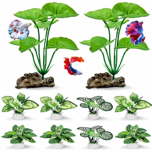 10 Pack Silk Aquarium Plants Fish Tank Decorations - Fin-Safe Soft Fish Tank Plants Large Aquarium Decor for 5-40 Gallon Betta, Goldfish Bowl & Reptiles Tanks Accessories - color: C（green 10 Pack）