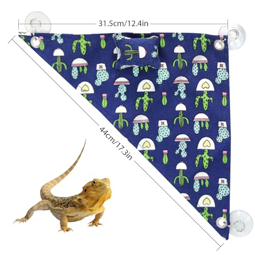 Bearded Dragon Hammock Swing Hanging Reptile Bed Lounger with Pillow Hooks & Suction for Lizards, Gecko, Lguana Reptiles (Dark Blue)… - color: Blue