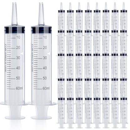 50Pack 60ml Syringe for Liquid - Large Plastic Syringes Without Needle for Food Thick Liquids and Irrigation Water, Lip Gloss Filling, Feeding Dogs Meds, Measuring ( 50 Pack 60 ml / cc )