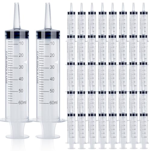 50Pack 60ml Syringe for Liquid - Large Plastic Syringes Without Needle for Food Thick Liquids and Irrigation Water, Lip Gloss Filling, Feeding Dogs Meds, Measuring ( 50 Pack 60 ml / cc )