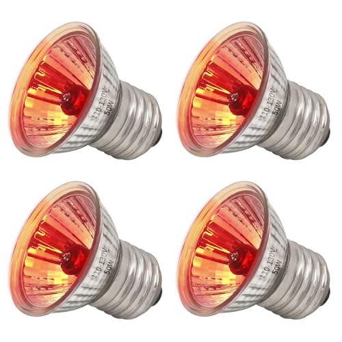 4 Pack UVA Infrared Reptile Heat Bulbs,Turtle Heat Lamp for Reptile and Amphibian Tanks,Terrariums and Cages,Night Red Heat Lamp Bulbs for Chickens Coop Brooder (RED Light, 50W) - color: Red Light, size: 50 Watts