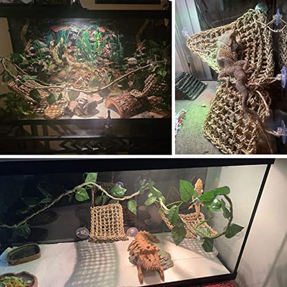 Tfwadmx Bearded Dragon Hammock Lizard Lounger Natural Seagrass Fiber Reptile Climbing Toys Jungle Climber Vines Decor for Hermit Crabs Geckos Snakes