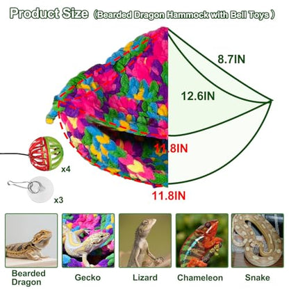 Bearded Dragon Hammock Lounger with Suction Cups Bells,Double-Layer Reptile Hammock, Soft Hanging Lizard Bed Climbing Toys Swing Tank Accessories for Lizard Gecko Chameleon Snake (Red)
