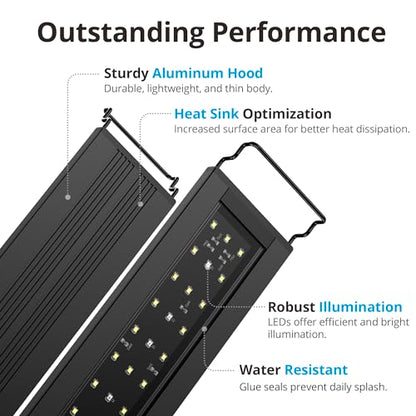 NICREW C10 Plants LED Aquarium Light, 12-18 in, 9 Watts, Full Spectrum Fish Tank Light with Timer, Day and Night Cycle, Brightness Adjustable - size: 12 - 18 in