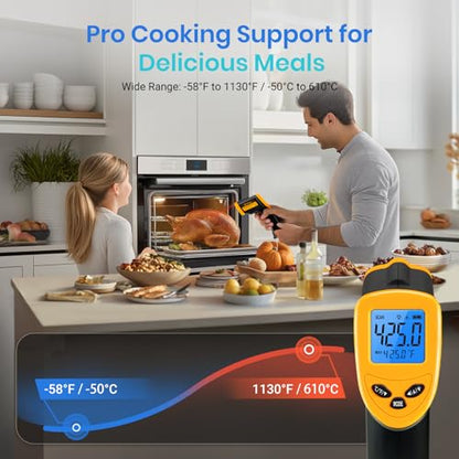 Etekcity Infrared Thermometer Laser Temperature Gun 1080, -58°F~ 1130°F for Meat Food Candy Pizza Oven, Heat Gun for Cooking, Kitchen, Fridge, Reptile, BBQ, HAVC, Adjustable Emissivity & Max Measure - color: Laser Yellow, style: Advanced