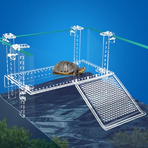 Turtle Docks Large Adjustable Turtle Basking Platform for Aquatic Turtles, Design for Tanks 0.3"-2" Thick, Stable Construction,Slip-Resistant Ramp,Adjustable Ramp Direction (15'' x 8.1'') - size: 15'' x 8.1''