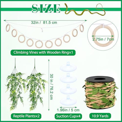 Snake Climbing Vines with Reptile Plants Kit, Handcrafted Jungle Vines, Snake Enclosure Accessories for Ball Pythons, Corn Snakes, Bearded Dragon, Chameleon, Lizard, Snake Enrichment Toys