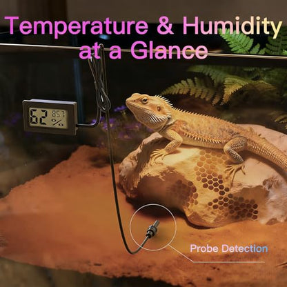 All-in-One Reptile Heat Lamp Bundle, Dual-Head UVB&UVA Lamp with Timer & Hygrothermograph, High UVA Lighting for Turtle, Tortoise, Bearded Dragon, Lizard, Snake, Amphibians, Easy to Install