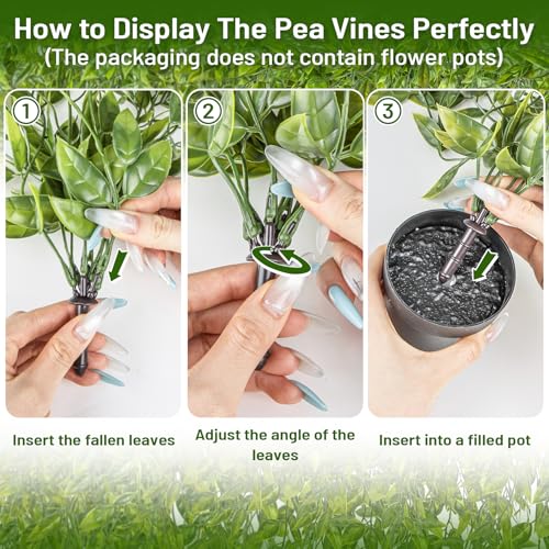 RAINFLOW 3PCS Fake Hanging Pea Vines - Fake Pea Pod Vine, Artificial Pea Hanging Vine, Fake Hanging Plants Artificial Plants Indoor Outdoor Artificial Plants for Shelf Room Decor Long Trailing Leaves