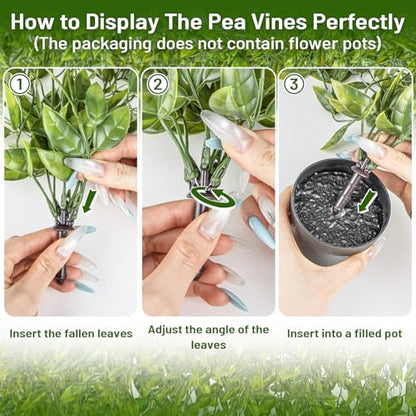 RAINFLOW 3PCS Fake Hanging Pea Vines - Fake Pea Pod Vine, Artificial Pea Hanging Vine, Fake Hanging Plants Artificial Plants Indoor Outdoor Artificial Plants for Shelf Room Decor Long Trailing Leaves