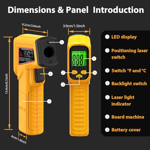FKM Infrared Thermometer Gun Non-Contact Laser Temperature Gun,-58°F~986°F(-50°C~530°C) AdjustableEmissivity,Digital Thermometer Gun for Cooking,Oven,Griddle,Automotive,HVAC,Industrial,Not for Human - style: -58°F~986°F (-50°C~530°C)