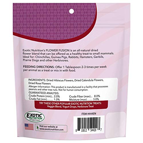 Flower Fusion Treat - Healthy Natural Dried Flower Herbivore Treat - Chinchillas, Guinea Pigs, Rabbits, Prairie Dogs, Degus, Hamsters, Rats, Squirrels, Sugar Gliders & Other Small Pets (0.85 oz) - size: 0.85 Ounce (Pack of 1)