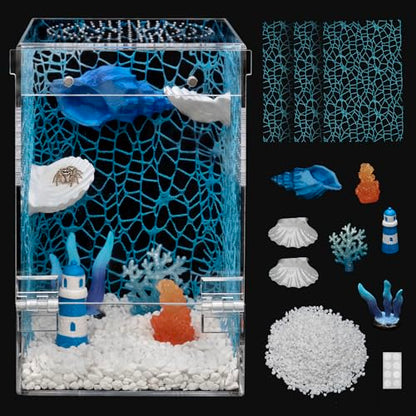 Jumping Spider Enclosure Starter Kit,Escape Proof Ocean Terrarium | Praying Mantis Terrariums,Transparent Acrylic Complete Bug Habitat,All In One Arboreal Tarantula Cribs Cage,Insect Container - size: Large