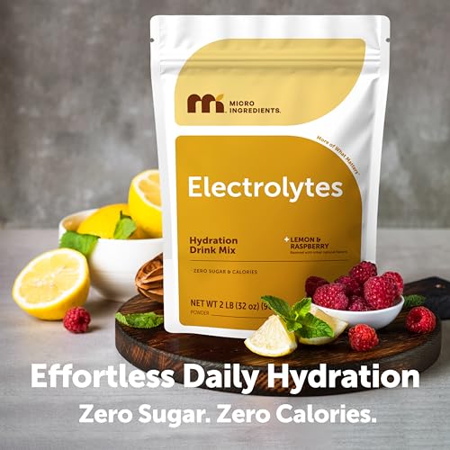 Micro Ingredients Electrolytes Powder, 2lbs (139 Servings) | Sugar Free | Lemon Raspberry Flavor | High Potassium (1,000mg) + Coconut Water & Real Lemon Juice | Keto Friendly, Non-GMO - size: 32 Ounce (Pack of 1)