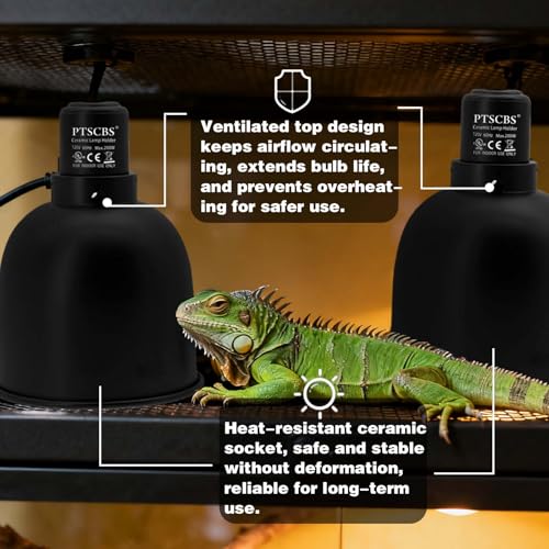 Reptile Lamp 2-Pack, 5.5 inch Deep Dome Light Fixture with Ceramic Socket for Terrarium Heat Lamps, Dual Reptile Lamp Domes for Lizards Snakes Tortoise & Amphibian Tank