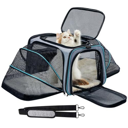 Pet Carrier Airline Approved, Expandable Foldable Soft-Sided Dog Carrier, 3 Open Doors, 2 Reflective Tapes, Pet Travel Bag Safe and Easy for Cats and Dogs