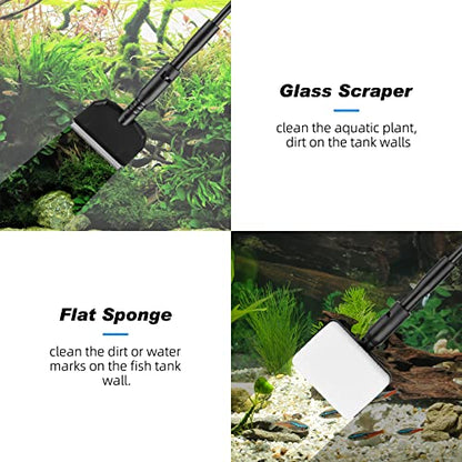 hygger Small Fish Tank Cleaner, Aquarium Cleaning Tools Kit with Handle, Seaweed Scraper, Fishing Net, Sponge Brush,Wall Brush (S) - size: Small