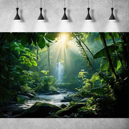 Jungle Aquarium Background Waterfall Lush Green Jungle Plants Terrarium Background Stream Big Rocks with Moss Fish Tank Background Natural Jungle Forest Landscape Aquarium Backdrop Vinyl 24x16in - color: Leaf Green, size: 24(W)x16(H)in