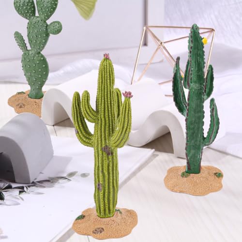 DOERDO 3 Pcs Resin Cactus Decor Simulation Cactus Plant Landscaping Decoration for Tortoise Lizard Gecko Bearded Dragon, 5.5x2 Inch