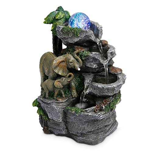 Dyna-Living Elephant Fountain Indoor Water Fountain, Tabletop Waterfall Fountain with Colorful LED Light and Rolling Ball Zen Water Feature Quiet Pump for Home Office Desk Decoration Gift - color: Sytle 8