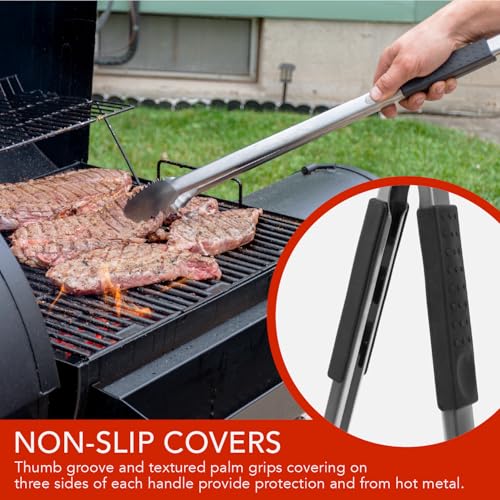 Grill Tongs 24-Inch Super Long Extra Heavy Duty for Grilling and Barbecue Heat Resistant Hand Grips Stainless Steel for BBQ Outdoor Kitchen and Cooking Hot Grilled Food - size: 24 Inches
