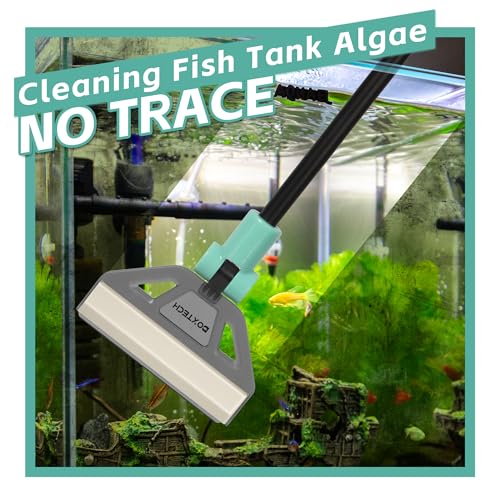 UPETTOOLS Algae Scraper for Glass Aquariums, 2 in 1 Adjustable Algae Scraper with 5 Stainless Steel Blades and Cleaning Brush, Aquarium Glass Cleaning Tools for 20-40 Gallon Fish Tank
