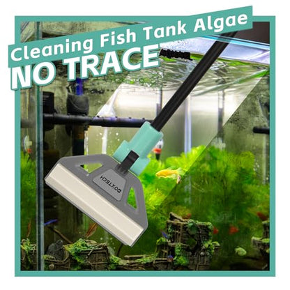 UPETTOOLS Algae Scraper for Glass Aquariums, 2 in 1 Adjustable Algae Scraper with 5 Stainless Steel Blades and Cleaning Brush, Aquarium Glass Cleaning Tools for 20-40 Gallon Fish Tank