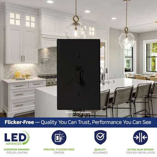 Leviton Toggle Slide LED Advanced Dimmer Switch for 150W Dimmable LED, Halogen and Incandescent Bulbs and Fixtures, TSL01-10E, Black - color: Black
