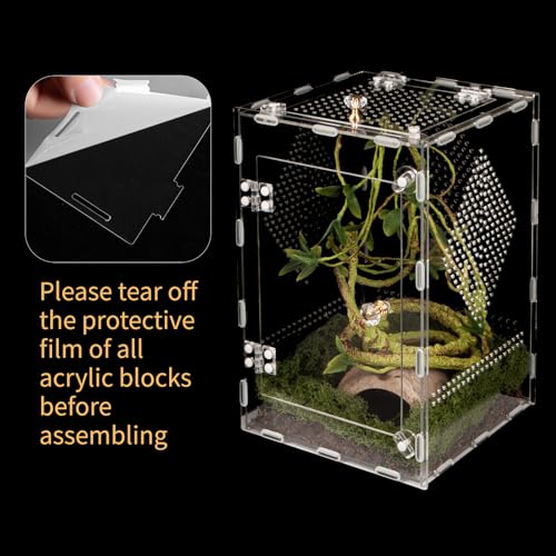 Acrylic Reptile Terrarium Easy Assembly, 360° Clear & Keep Pet Secure Design for Jumping Spiders, Tarantulas, Geckos Scratch-Resistant Large Ventilated Habitat Terrarium for Arachnids 11.8*7.9*7.9in - size: Large-11.8*7.9*7.9in