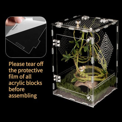 Acrylic Reptile Terrarium Easy Assembly, 360° Clear & Keep Pet Secure Design for Jumping Spiders, Tarantulas, Geckos Scratch-Resistant Large Ventilated Habitat Terrarium for Arachnids 11.8*7.9*7.9in - size: Large-11.8*7.9*7.9in