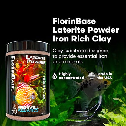 Brightwell Aquatics FlorinBase Laterite Powder – Iron-Rich Clay Substrate for Planted Aquariums – Enhances Root Growth, Plant Health – pH Neutral, 600g - size: 600 grams