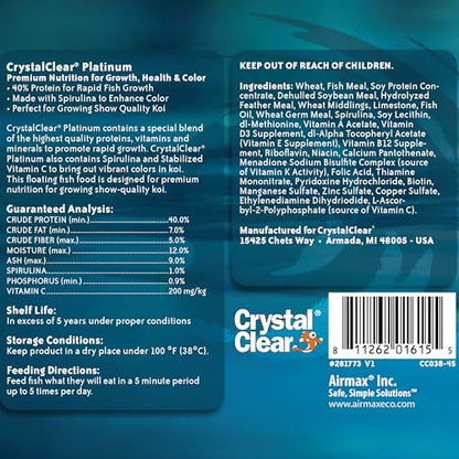 CrystalClear Platinum Fish Food Floating 3mm Pellets, 2.2 lbs | For Koi & Goldfish, premium nutrition to boost growth, color, and wellness in backyard ponds & water gardens - size: 2.2 Pound (Pack of 1)
