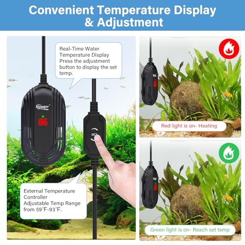 hygger Small Aquarium Heater, 15W Submersible Betta Fish Tank Heater with Adjustable Temperature External Controller, Turtle Heater with LED Display for up to 2.5 Gallon Tanks - size: 15W
