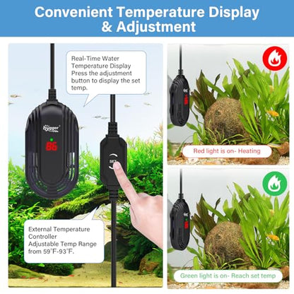 hygger Small Aquarium Heater, 50W Submersible Betta Fish Tank Heater with Adjustable Temperature External Controller, Turtle Heater with LED Display for up to 10 Gallon Tanks - size: 50W