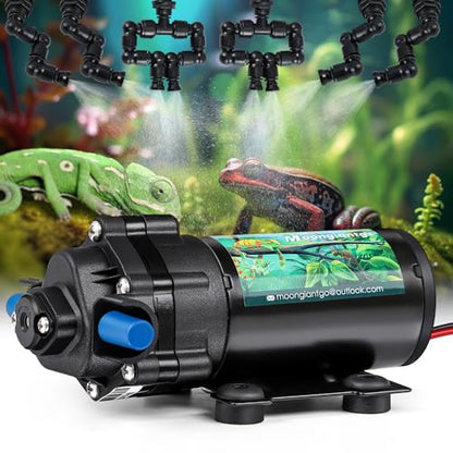 Moongiantgo Reptile Mister System - Adjustable Water Pressure Reptile Humidifier with 4 360°Adjustable Single Nozzles & 2 Double Nozzles - Terrarium Humidifier for Lizard Chameleon Snake Frog Turtle