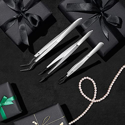 3PCS Tip Tweezers, Silicone Rubber Flat Tipped Tweezers Bent Tip for Jewelry Coin Stamp (Black) - color: Black
