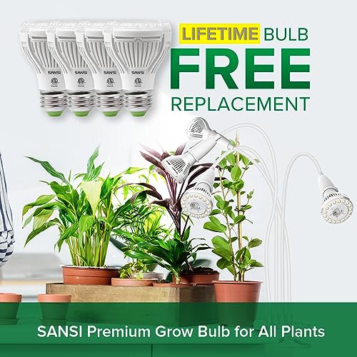 SANSI LED Grow Lights for Indoor Plants, 600W Full Spectrum Clip-on Gooseneck Grow Light with Ceramic Tech.,40W Plant Light for Indoor Growing High PPFD, Lifetime Free Bulb Replacement White, No Timer - size: 4 Head 1-Pack