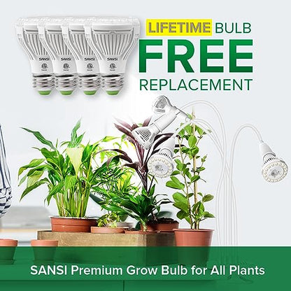 SANSI LED Grow Lights for Indoor Plants, 600W Full Spectrum Clip-on Gooseneck Grow Light with Ceramic Tech.,40W Plant Light for Indoor Growing High PPFD, Lifetime Free Bulb Replacement White, No Timer - size: 4 Head 1-Pack