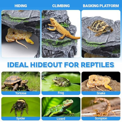 GOZILLA Turtle Basking Platform,Turtle Tank Decoration for Aquariums and Terrarium.Step & Cave Reptile Habitat Hideout for Tortoise, Gecko and Beard Dragon.(Black-M)