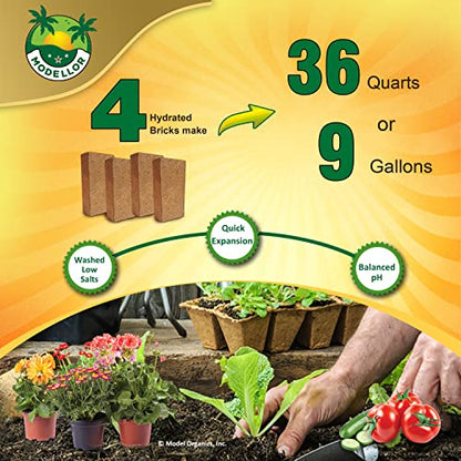 MODELLOR Coco Coir Bricks, 4-Pack (5 lb) – Premium Super Washed, Yields 9 Gallons (36 Quarts), Organic, pH-Balanced Growing Medium for Seed Starting & Gardening