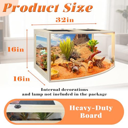 PROLEE Bearded Dragon Tank, Curved Reptile Enclosure with 3-Side Clear Acrylic Panels, Spacious Lizard Tank with Metal Mesh Top and Lockable Door for Reptile Habitat