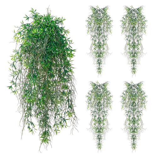 dallisten 4Pcs Fake Hanging Fern Plants for Outdoors, UV Resistant Artificial Ferns Greenery Vines Faux Trailing Plants for Indoor Wall Porch Wedding Boho Home Garden Decor(4PCS DeepGreen Ferns) - color: 4pcs Deepgreen Ferns