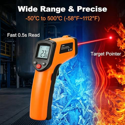 Digital Infrared Thermometer Gun -58°F to 1112°F, Non Contact Infrared Thermometer Laser Temperature Gun for Cooking, BBQ, Pizza Oven, Griddle, HVAC,Instant-Read with Backlit Display (Not for Human)