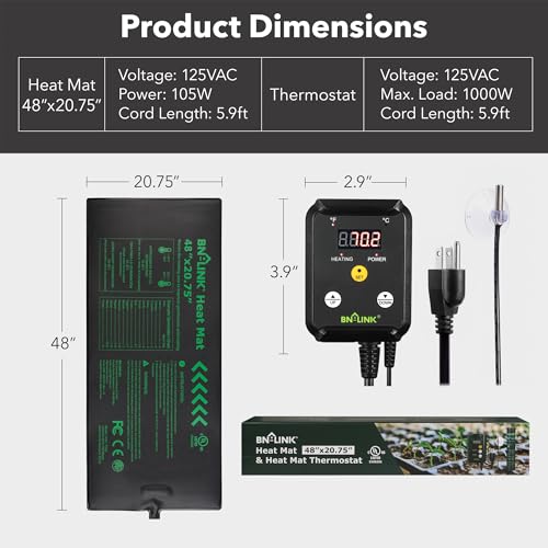BN-LINK Seedling Heat Mat Heating Pad 48" x 20.75" with Digital Thermostat Controller Combo Set Waterproof for Indoor Seed Starting and Plant Germination - size: 48" x 20.75" & Thermostat