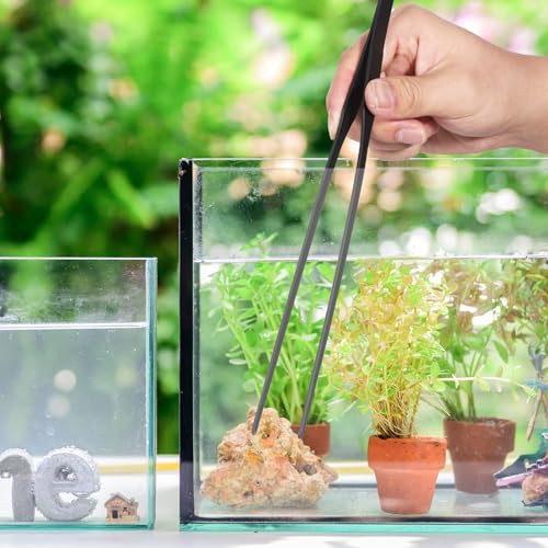 2 Pcs Extra Long Reptile Feeding Tongs, 10.6" Long Tweezers Straight and Curved Feed Tong Clamps Stainless Steel Terrarium Feeder Tool for Lizards Bearded Dragon Aquarium Snake Enclosure Tank